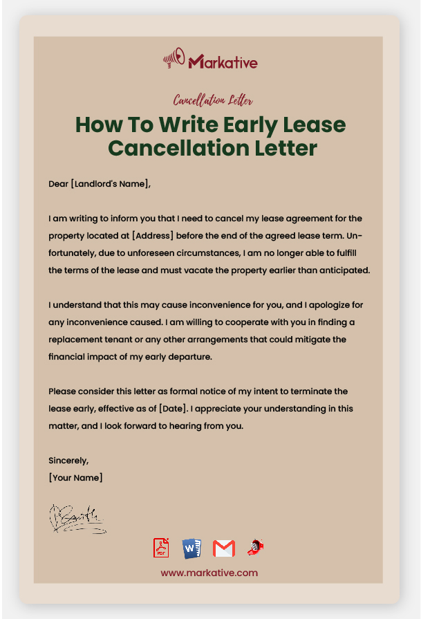 Early Lease Cancellation Letter Format