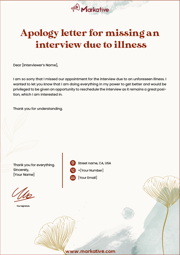 Elaborate and Humble Apology Letter for Missing an Interview Due to Illness
