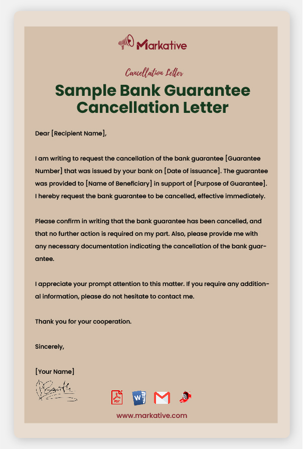 Example of Bank Guarantee Cancellation Letter