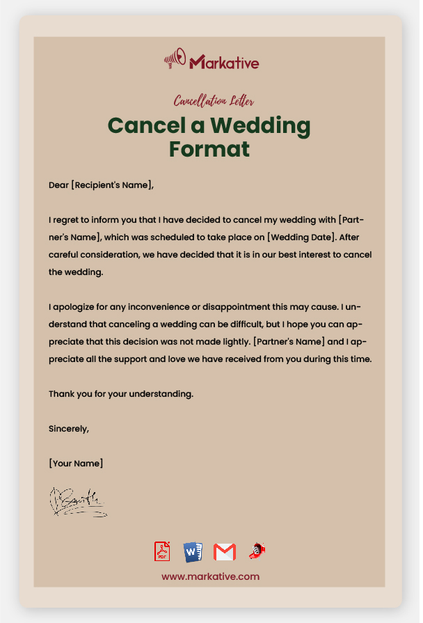 Example of Cancel a Wedding
