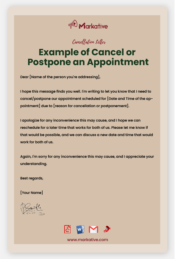 Example of Cancel or Postpone an Appointment