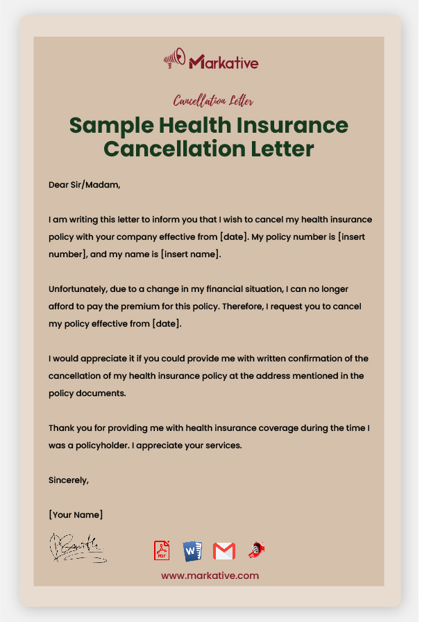 Example of Health Insurance Cancellation Letter