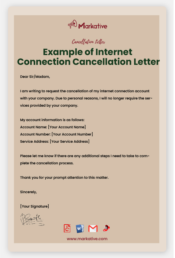 Example of Internet Connection Cancellation Letter
