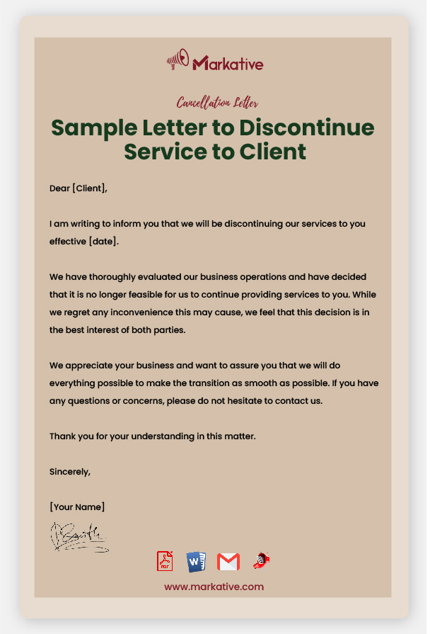 Example of Letter to Discontinue Service to Client