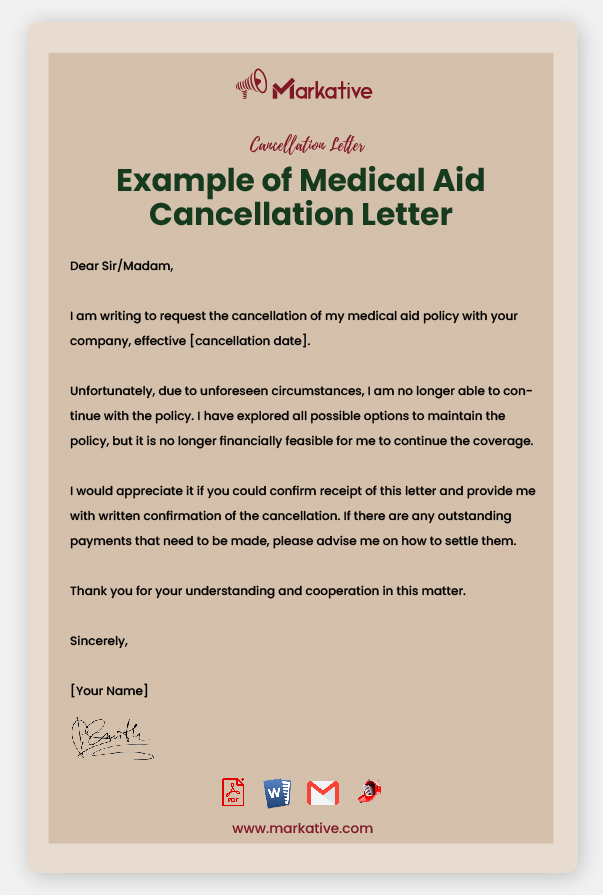Example of Medical Aid Cancellation Letter
