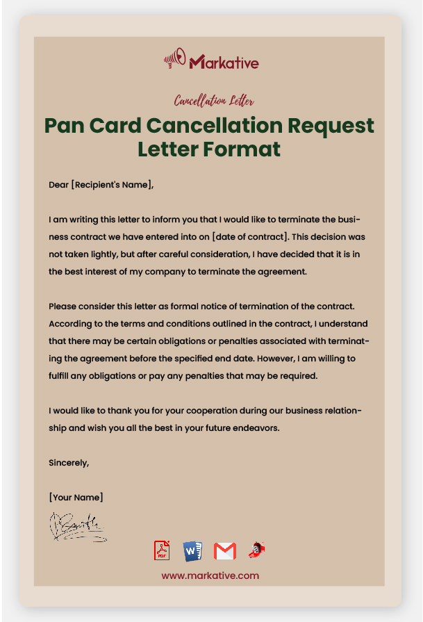 Example of Pan Card Cancellation Request Letter