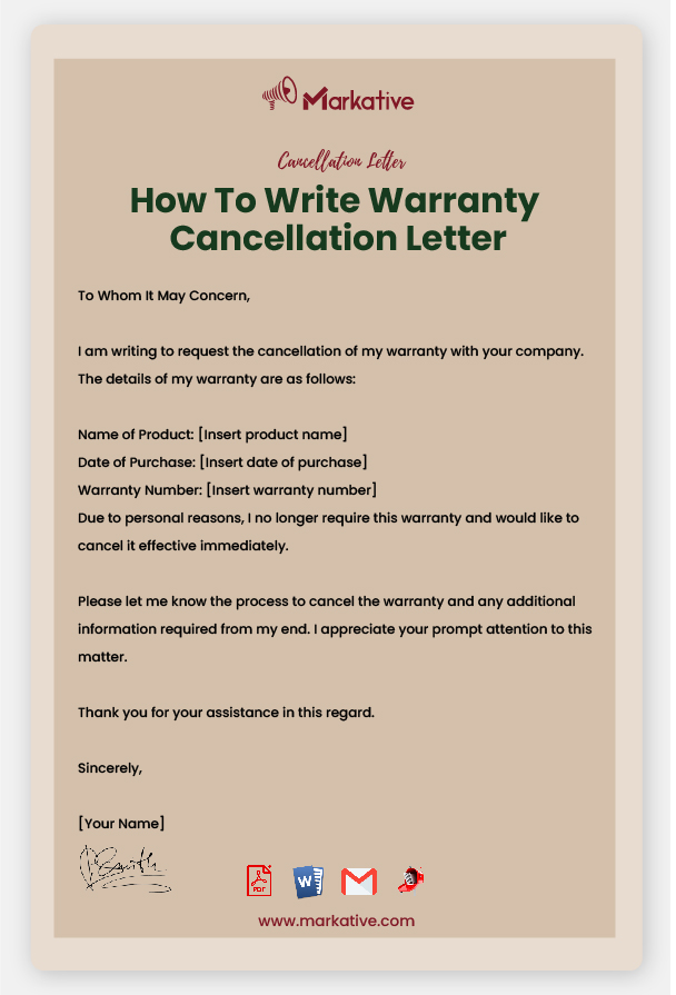 Example of Warranty Cancellation Letter