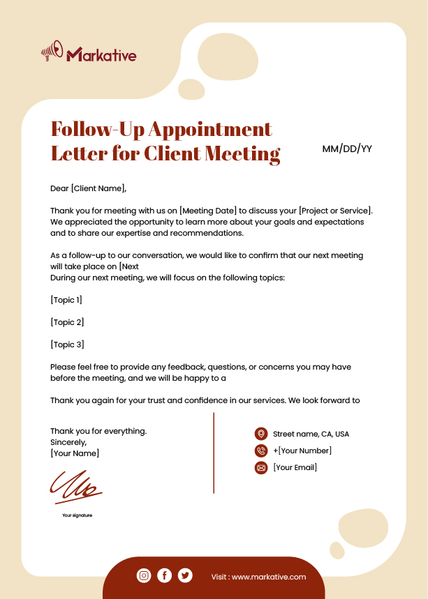 Follow-Up Appointment Letter for Client Meeting