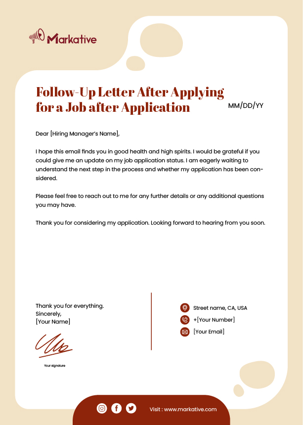 Follow-Up Letter After Applying for a Job after Application
