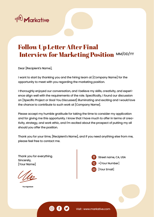 Follow Up Letter After Final Interview for Marketing Position