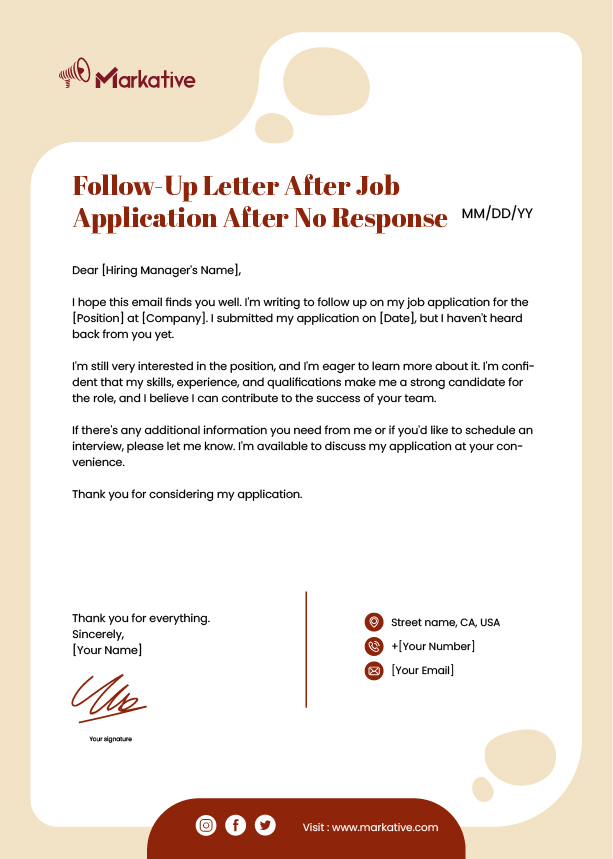 Follow-Up Letter After Job Application After No Response