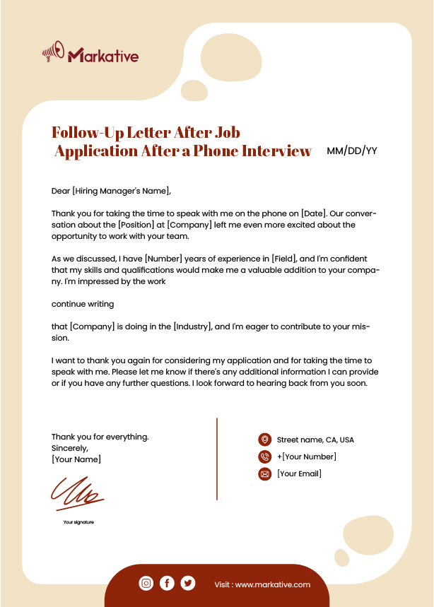 Follow-Up Letter After Job Application After a Phone Interview