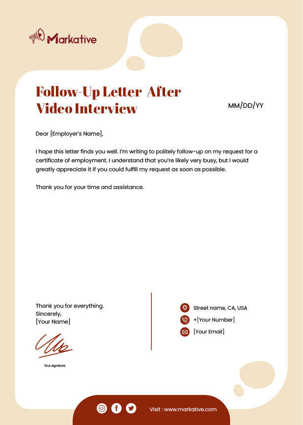 Follow-Up Letter After Video Interview