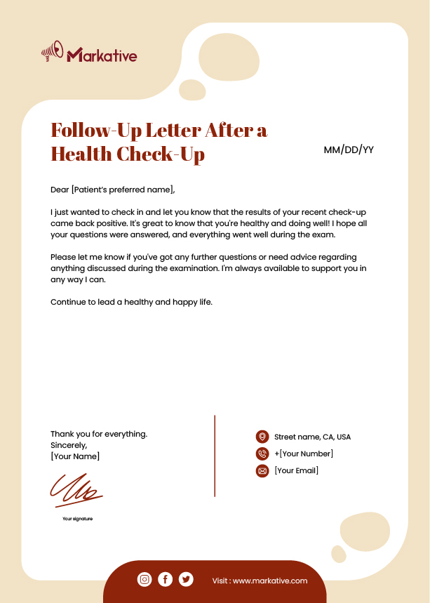 Follow-Up Letter After a Health Check-Up
