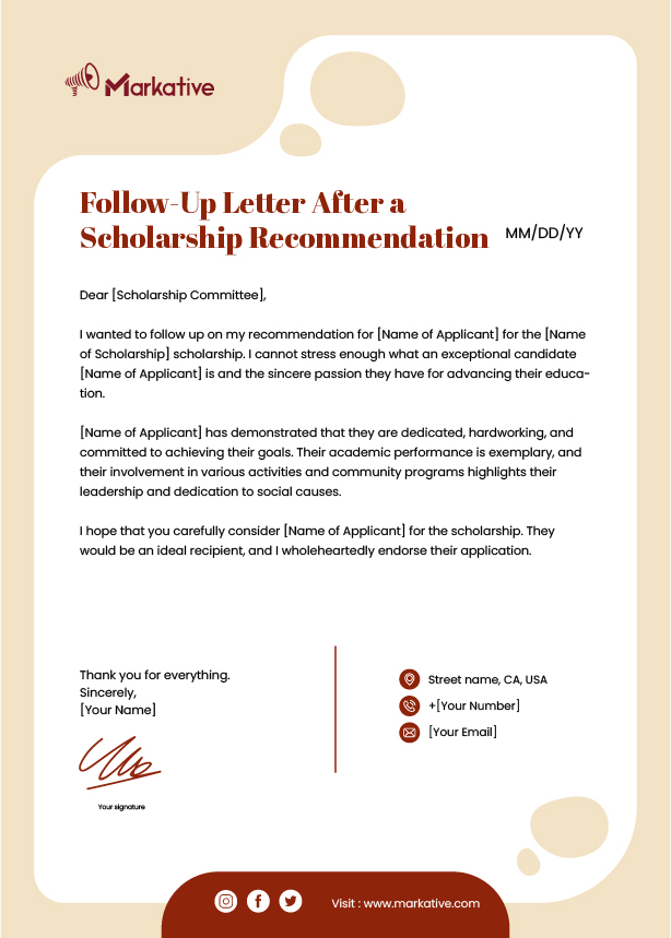 Follow-Up Letter After a Scholarship Recommendation