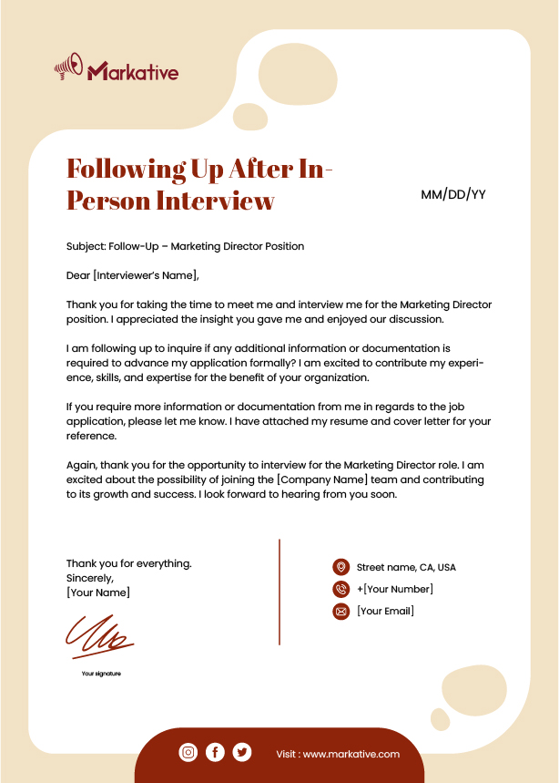 Follow-up Letter after In-person Interview