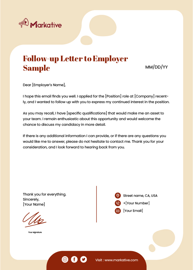 Follow-up Letter to Employer Sample