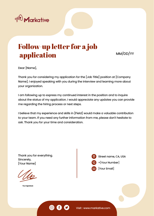 Follow-up letter for a job application
