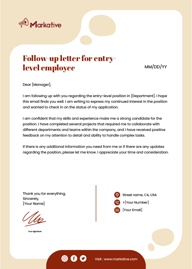 Follow-up letter for entry-level employee
