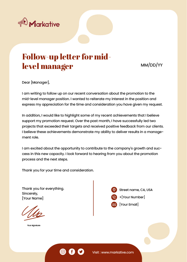 Follow-up letter for mid-level manager