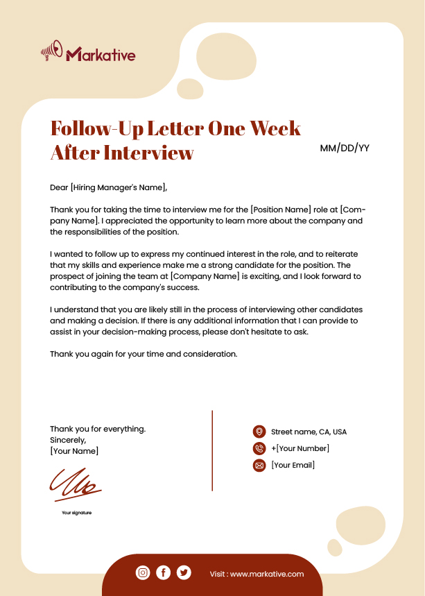 General Follow-Up Letter One Week After Interview