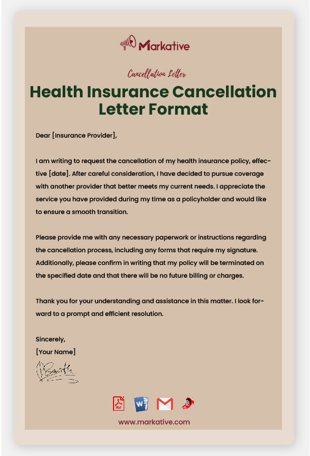 Health Insurance Cancellation Letter Format