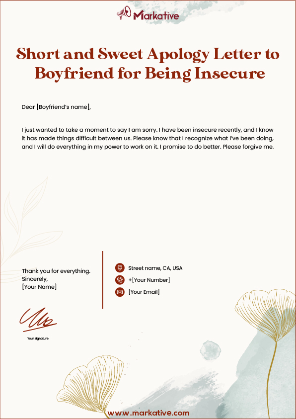 Heartfelt and honest Apology Letter to Boyfriend for Being Insecure