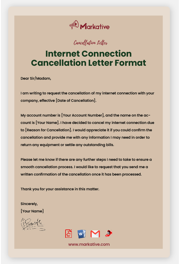 Internet Connection Cancellation Letter Format