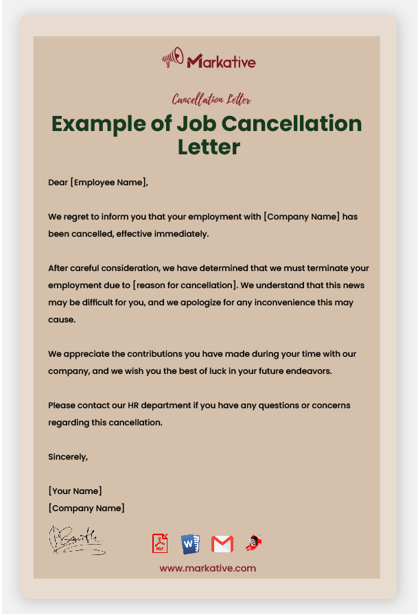 Job Cancellation Letter Format