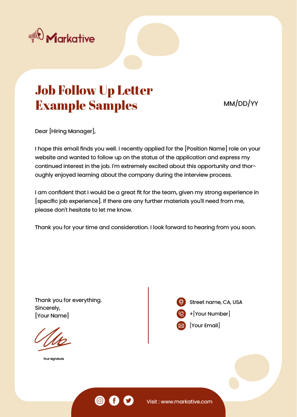Job Follow Up Letter Example Samples