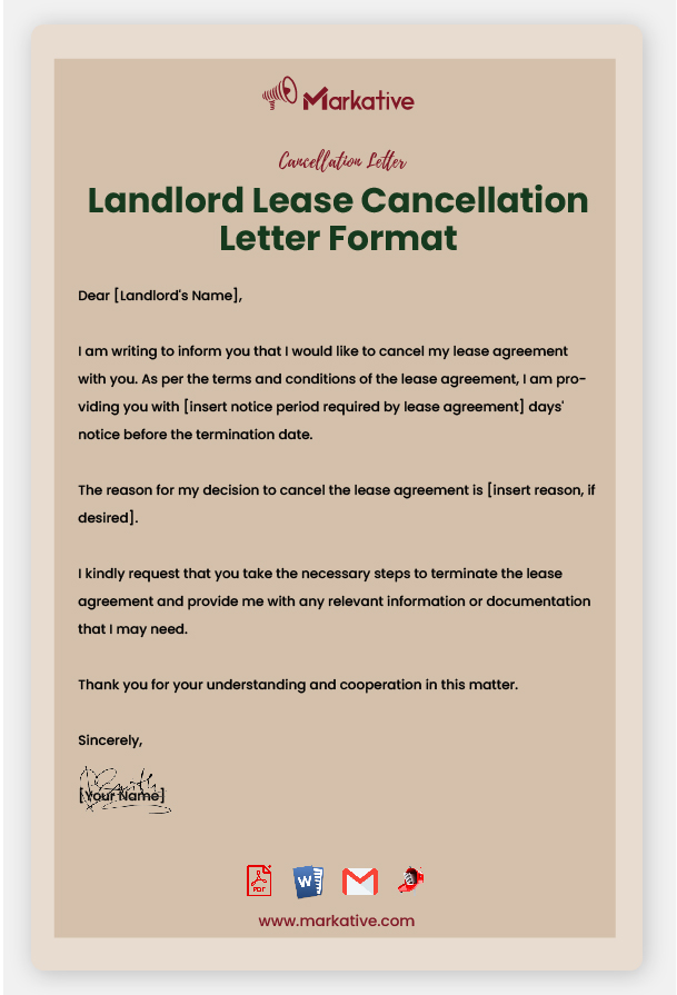Landlord Lease Cancellation Letter Format