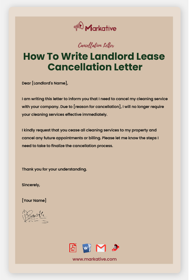 Landlord Lease Cancellation Letter Template