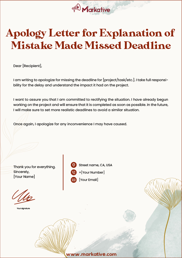 Late Payment Letter for Explanation of Mistake Made