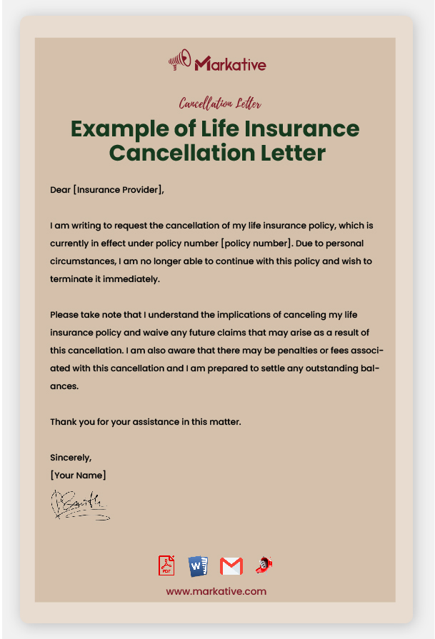 Life Insurance Cancellation Letter Format