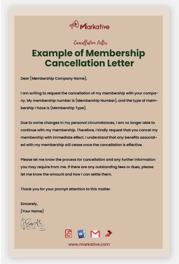 Membership Cancellation Letter Format