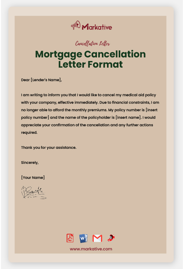 Mortgage Cancellation Letter Format