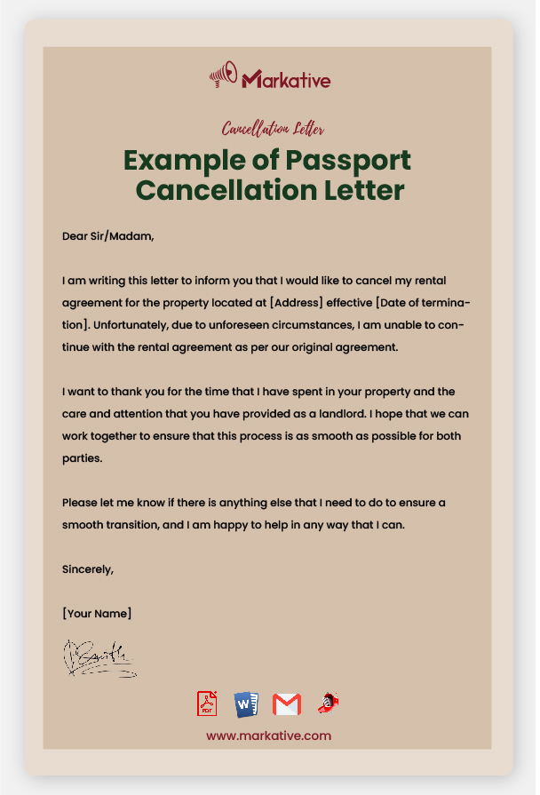 Passport Cancellation Letter Template