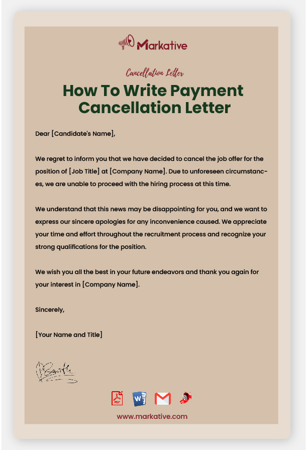 Payment Cancellation Letter Format