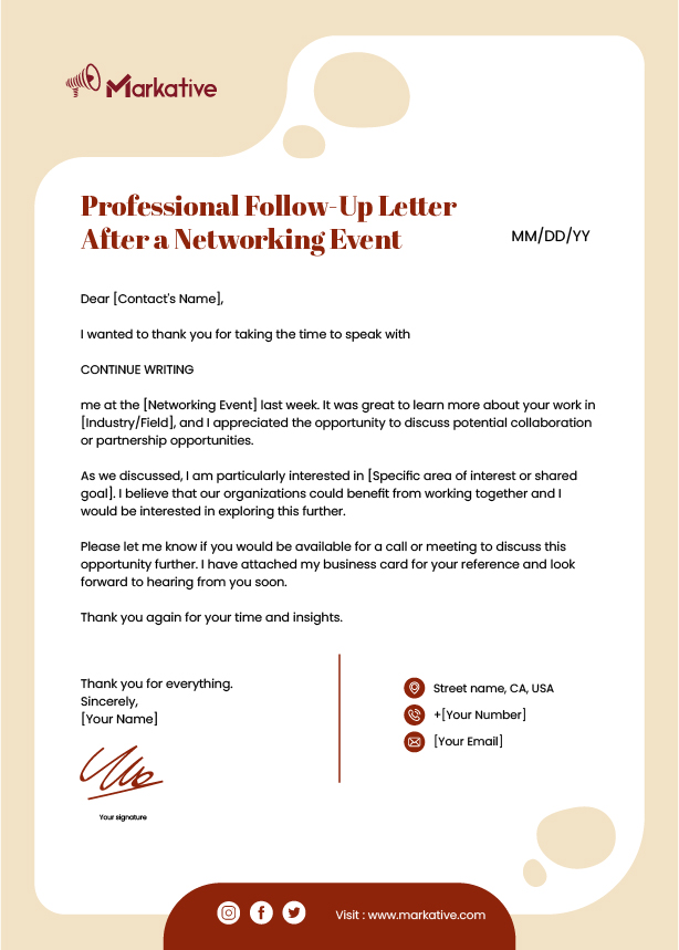 Professional Follow-Up Letter After a Networking Event