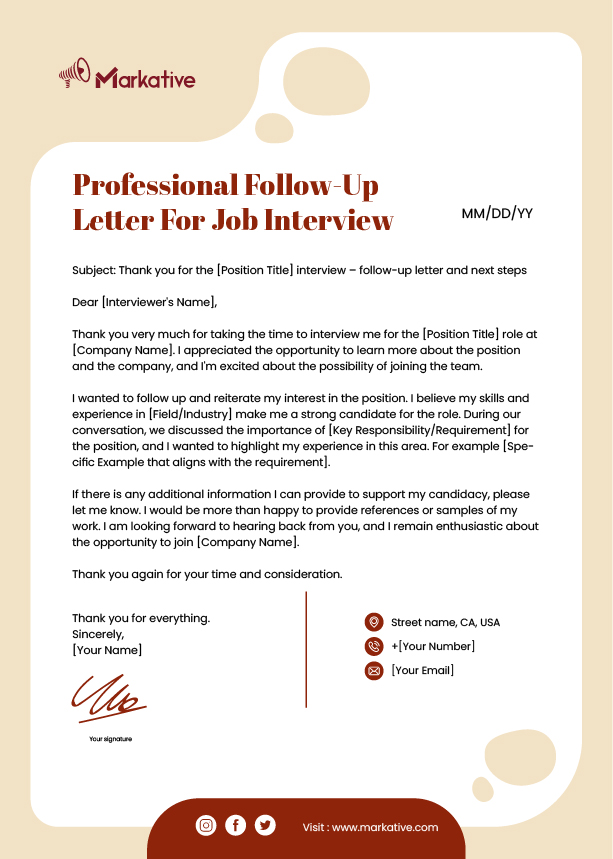 Professional Follow-Up Letter For Job Interview