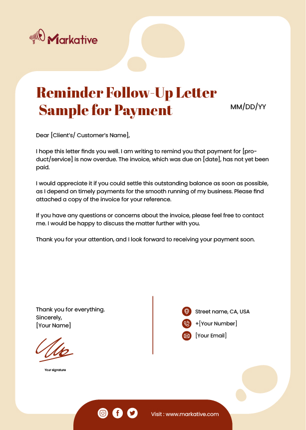 Reminder Follow-Up Letter Sample for Payment
