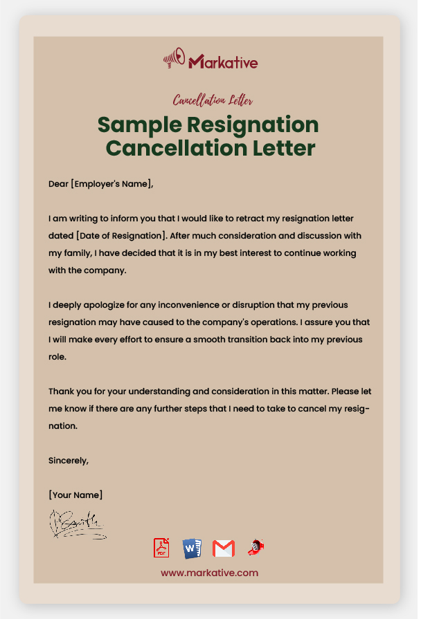 Resignation Cancellation Letter Template