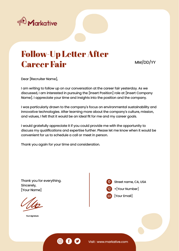Sample Follow-Up Letter After Career Fair