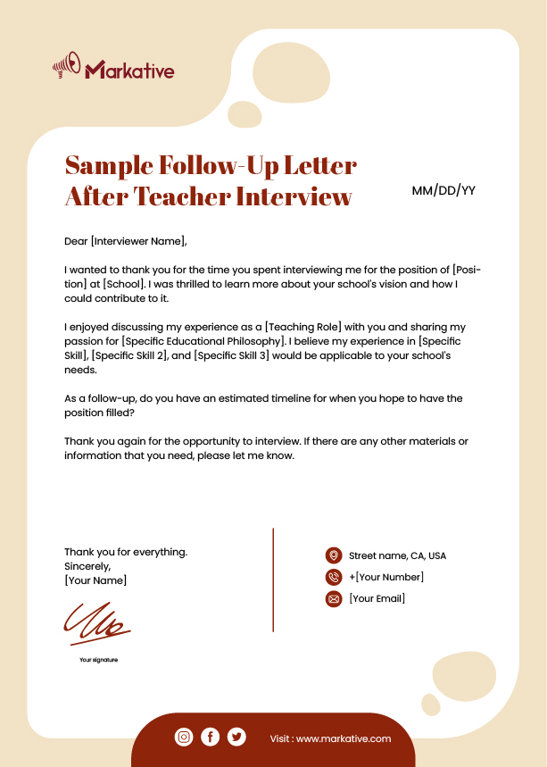 Sample Follow-Up Letter After Teacher Interview