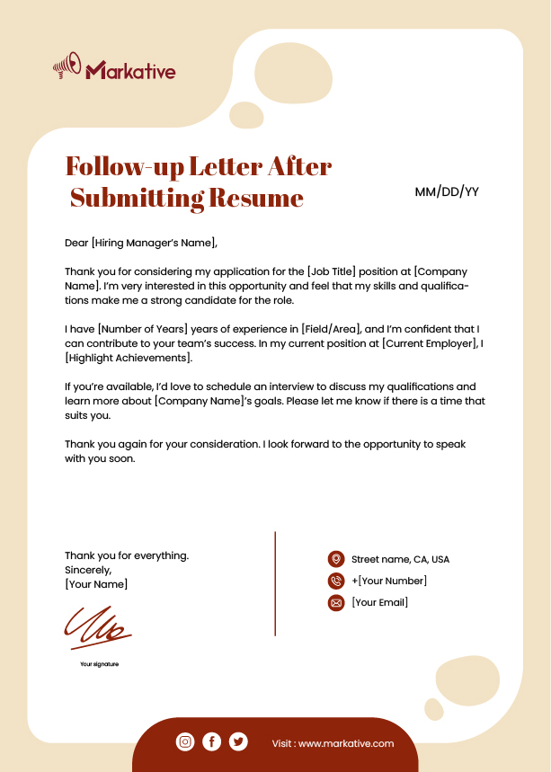 Sample Follow-up Letter After Submitting Resume