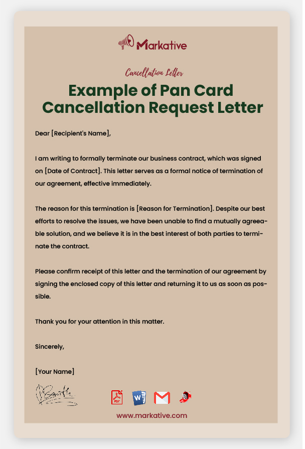 Sample Pan Card Cancellation Request Letter