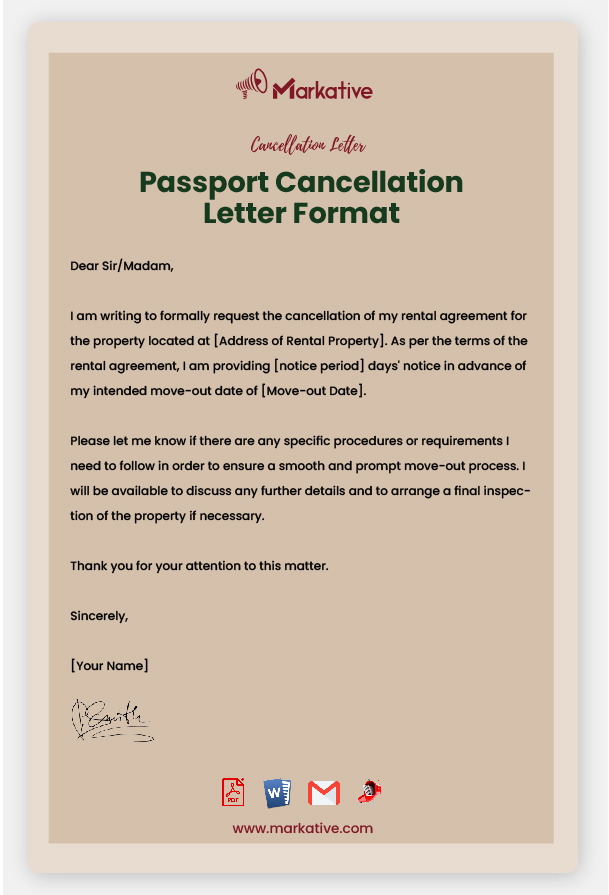Sample Passport Cancellation Letter