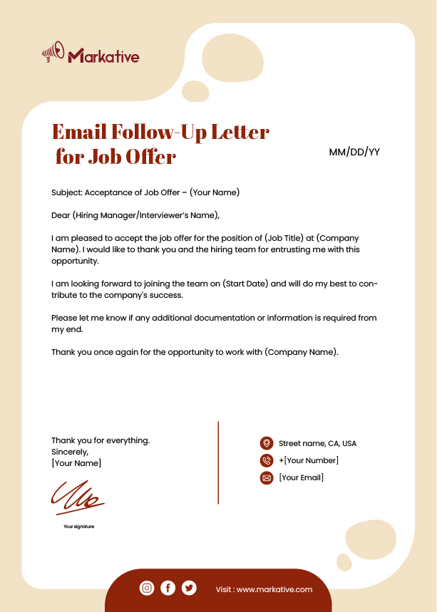 Simple Email Follow-Up Letter for Job Offer
