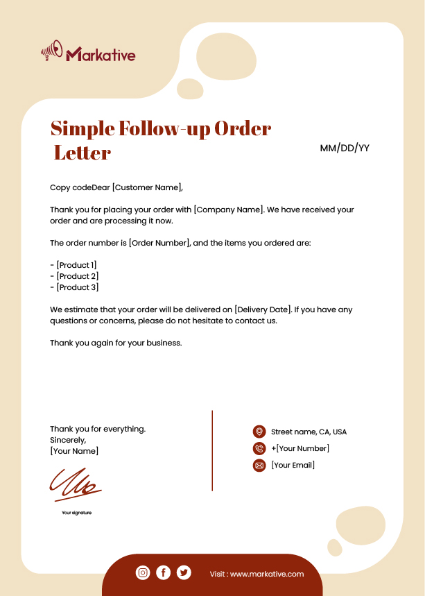 Simple Follow-up Order Letter