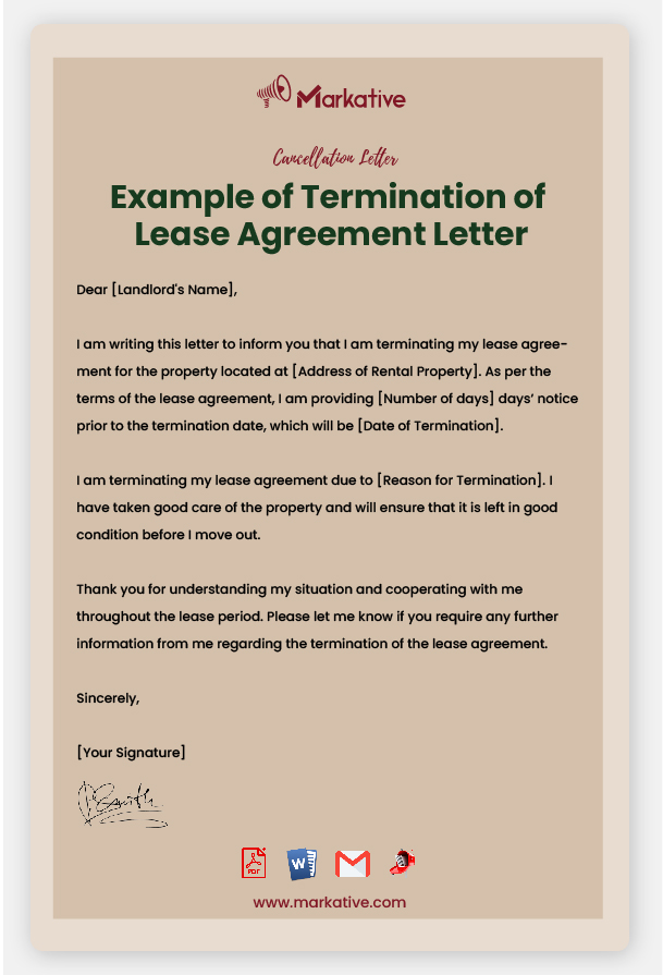 Termination of Lease Agreement Letter Format
